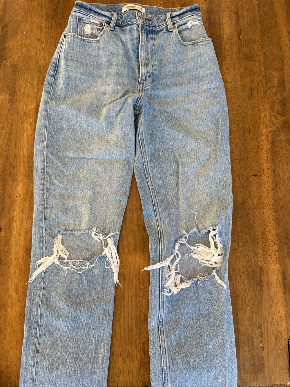 Abercrombie & Fitch Light Blue Distressed Straight Leg Jeans